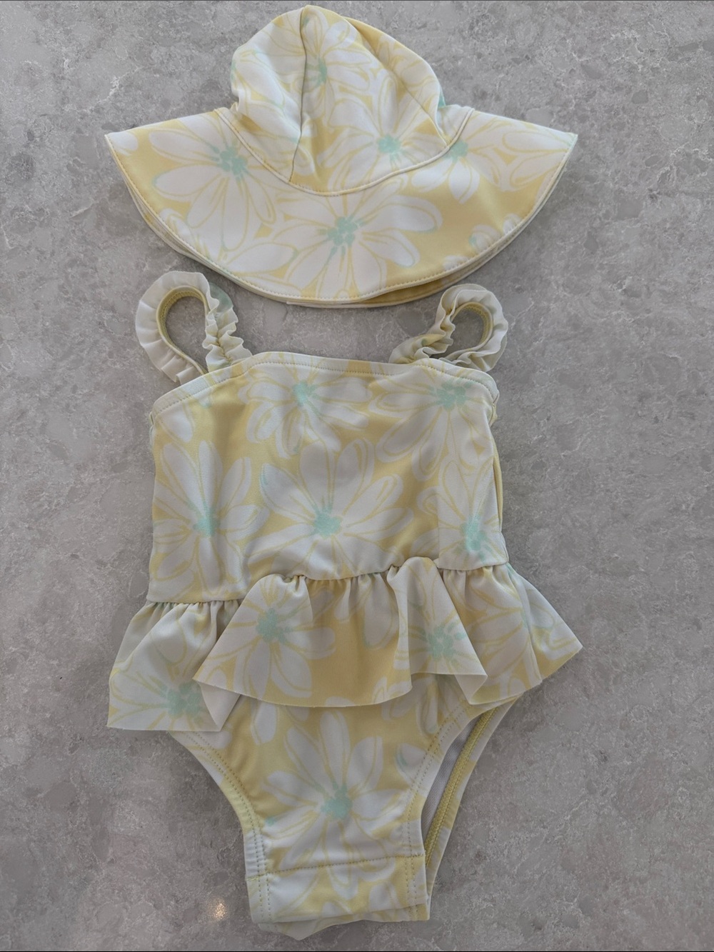 GAP Yellow Daisy Ruffle One-Piece Swimsuit with Matching Sun Hat
